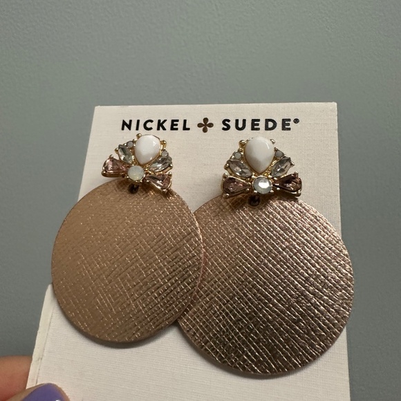 Nickel & Suede Deco Discs Earrings - Picture 3 of 4